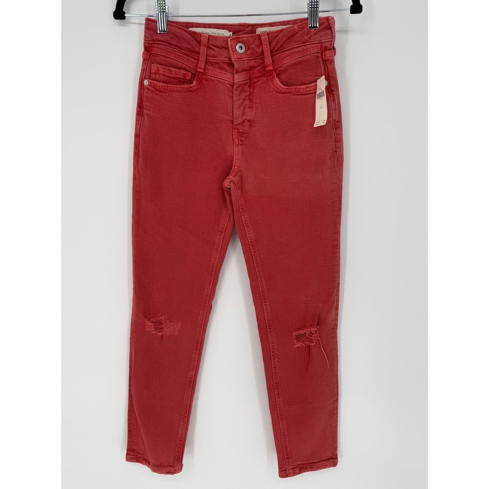 ANTHROPOLOGIE PILCRO HIGH-RISE SLIM JEANS WASHED RED NWT‎ SIZE 25 COLORFUL
